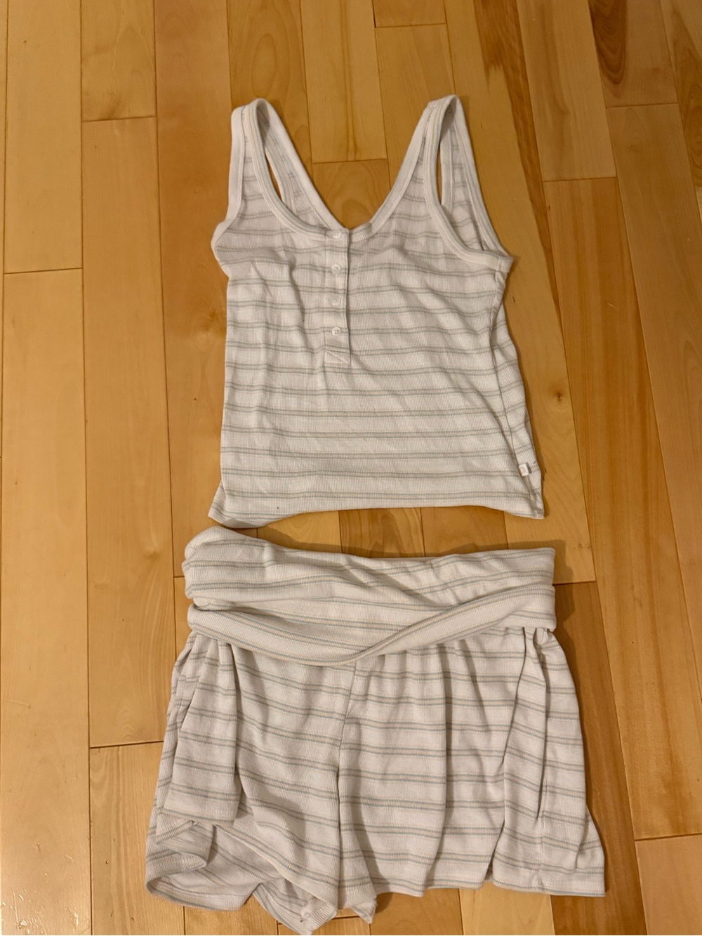 Women's White & Light Gray Striped Tank and Short Sleep Set